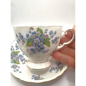 Tuscan “Forget‑Me‑Not” Fine English Bone China Tea Cup & Saucer – Vintage Floral